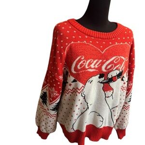 COCA COLA Polar Bear Christmas Sweater Novelty SZ M Red Cream Ugly Coke Holiday